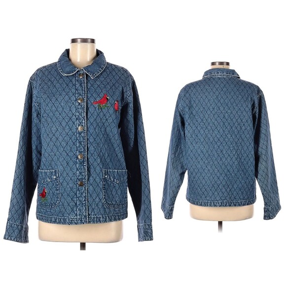 Vintage 1990s PTNY Denim Jacket Quilted Cardinal Embroidered Cottage Size M - Picture 10 of 11
